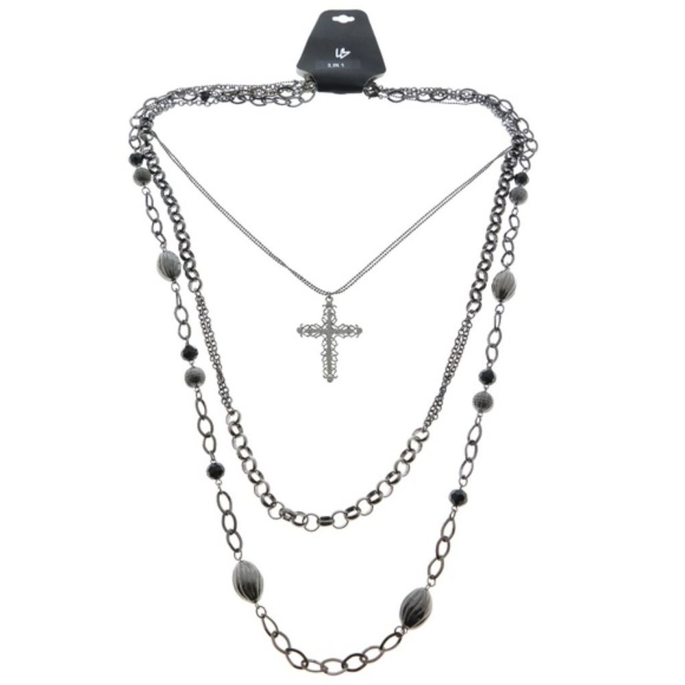 Lane Bryant triple strand cross long necklace